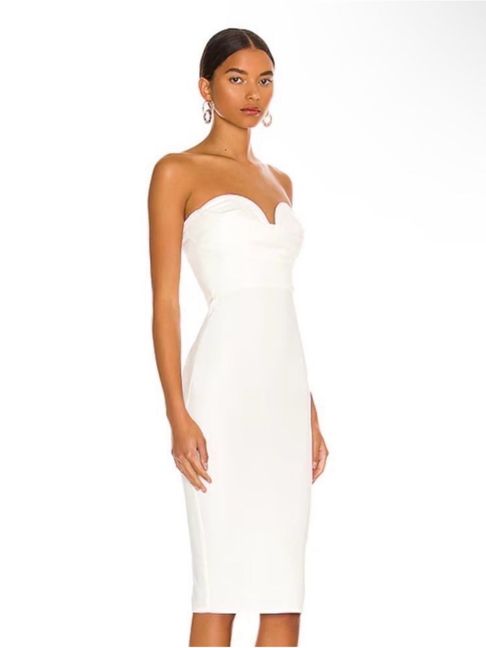 Strapless White Sweetheart Midi Dress from Revolve
